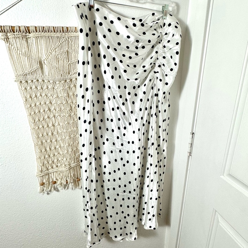 Maeve White Midi Skirt with Black Polka Dots